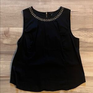 Ann Taylor Black Top with Embellished Neckline